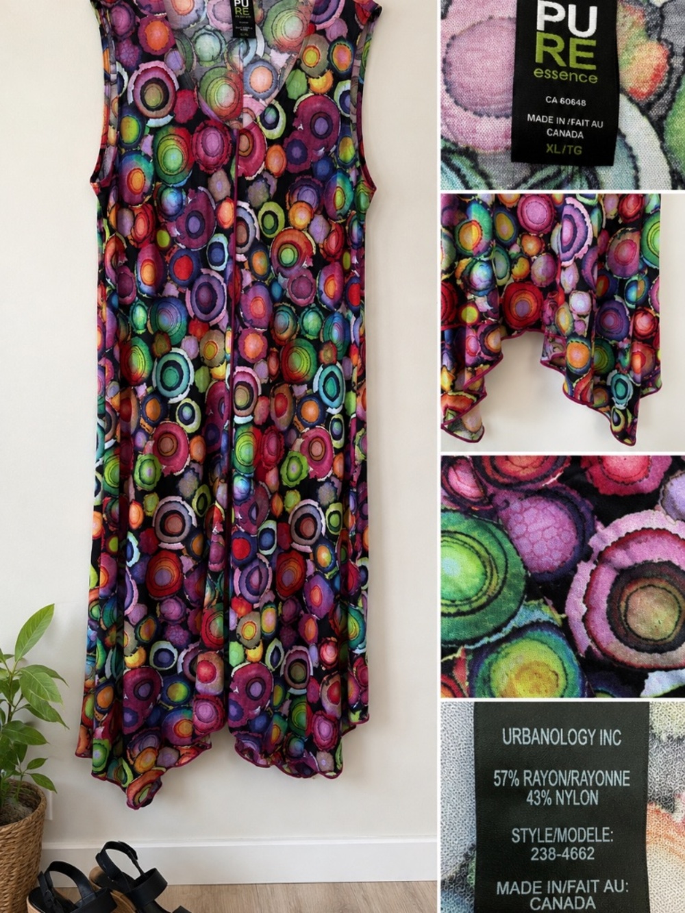 Pure Essence Colourful Abstract Dress XL Made in Canada Artsy Boutique Style